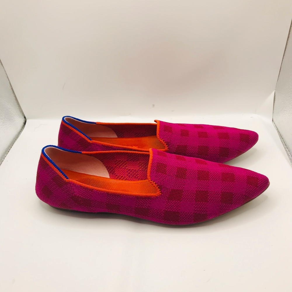 Rothy's Pink Checker Knit Slip-Ons with Orange Trim - Picture 2 of 14